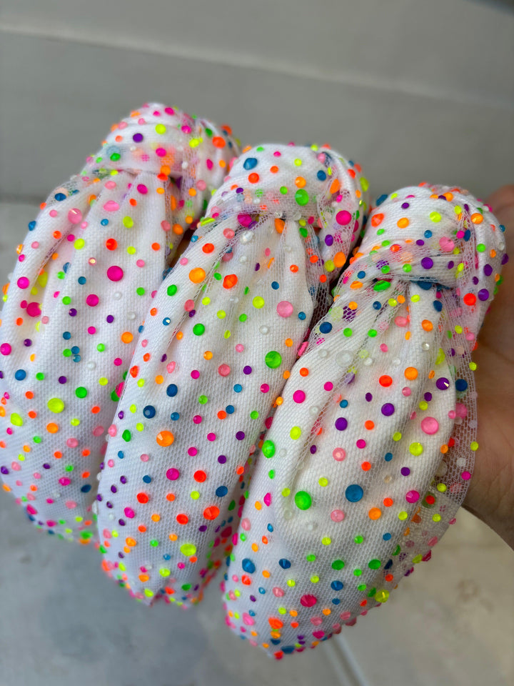 Girls Headband | Tulle Jeweled - White | Bari Lynn Accessories - The Ridge Kids