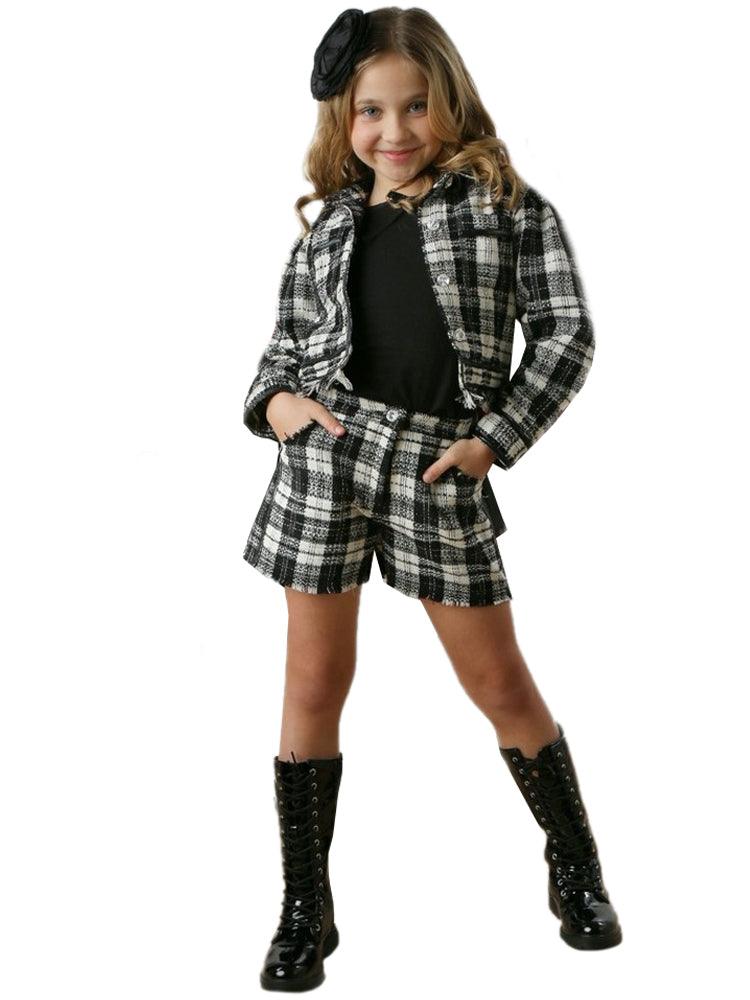 Girls Holiday Set | Black and White Button Up Coco Plaid Set | Ooh la, la! Couture - The Ridge Kids