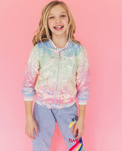 Girls Jackets | Swiftie Bomber Jacket- Icy Ombre Sequin | Lola and the Boys - The Ridge Kids