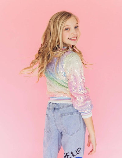 Girls Jackets | Swiftie Bomber Jacket- Icy Ombre Sequin | Lola and the Boys - The Ridge Kids