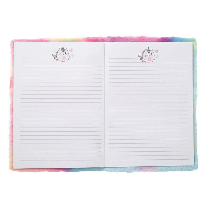 inside pages of the journal with kitty-corns at the top of the page