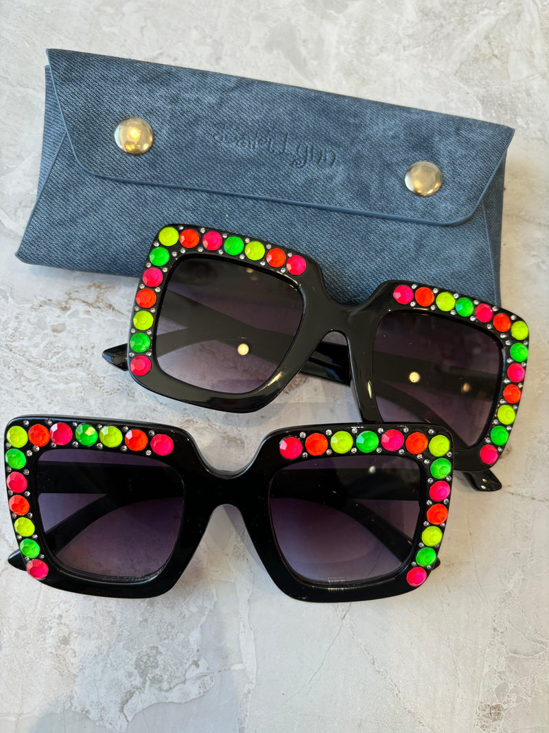 Girls Sunglasses | Crystallizes Square- Black Neon | Bari Lynn Accessories - The Ridge Kids