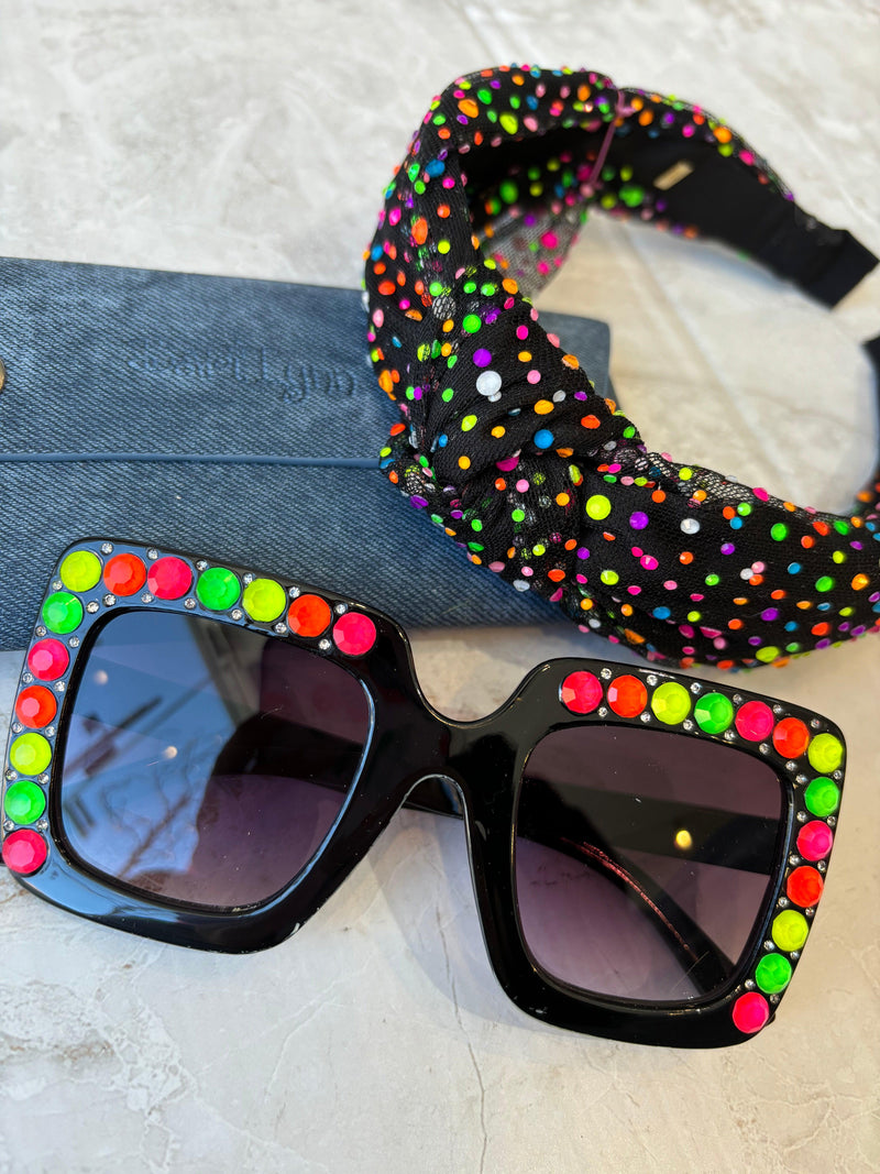 Girls Sunglasses | Crystallizes Square- Black Neon | Bari Lynn Accessories - The Ridge Kids