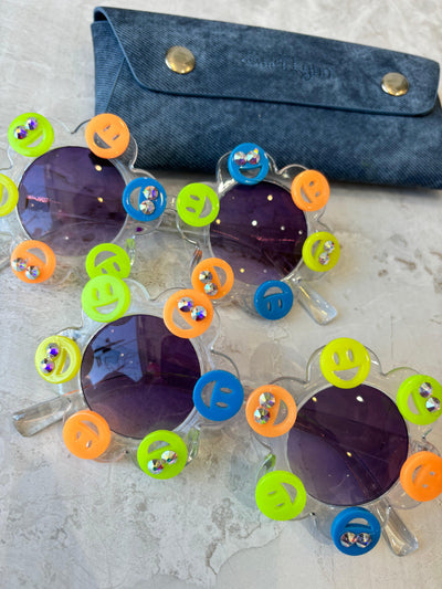 Girls Sunglasses | Flower Crystalized Sunglasses - Smiley Faces | Bari Lynn Accessories - The Ridge Kids