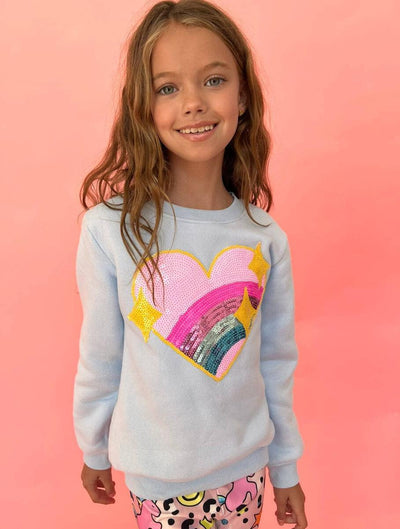 Girls Sweaters and Sweatshirts | Rainbow Sparkle Heart Sweatshirt | Lola and The Boys - The Ridge Kids