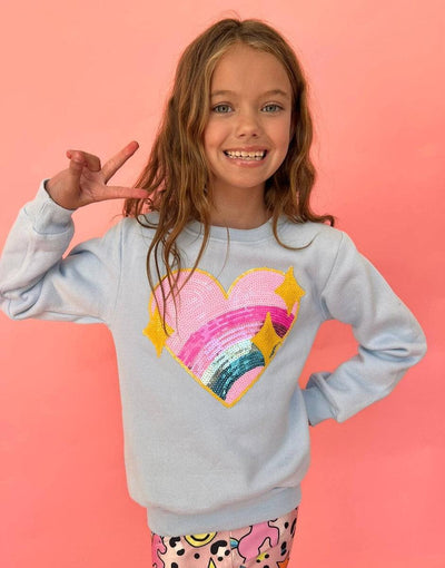 Girls Sweaters and Sweatshirts | Rainbow Sparkle Heart Sweatshirt | Lola and The Boys - The Ridge Kids