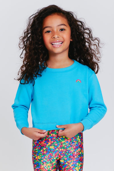 Girls Sweatshirt | Cropped Crew- Curacao | Terez - The Ridge Kids