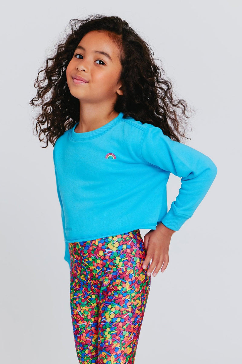 Girls Sweatshirt | Cropped Crew- Curacao | Terez - The Ridge Kids