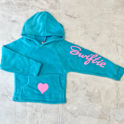 Girls Sweatshirts | Taylor Swift: Hoodie- Turquoise Swiftie | Made with Love and Kisses - The Ridge Kids