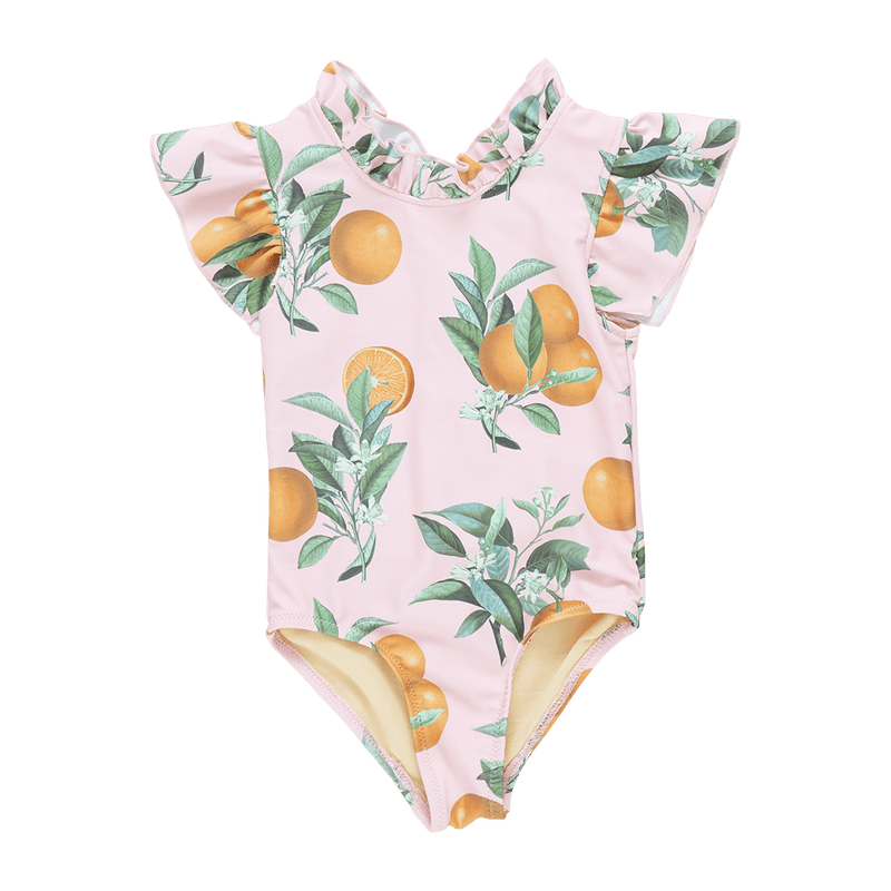 Girls Swimwear | Jennifer Suit- Pink Botanical Oranges | Pink Chicken - The Ridge Kids