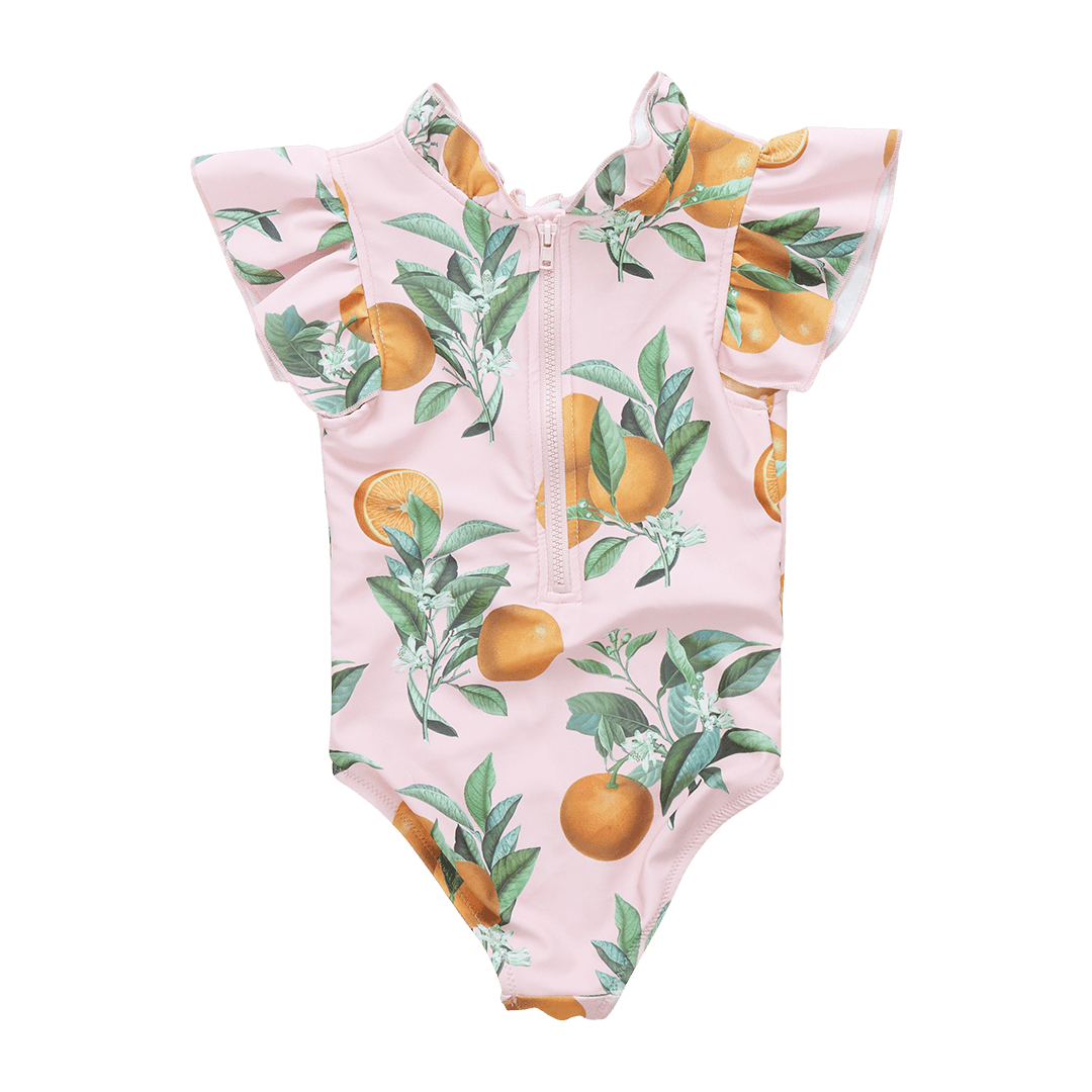 Girls Swimwear | Jennifer Suit- Pink Botanical Oranges | Pink Chicken - The Ridge Kids
