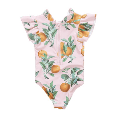 Girls Swimwear | Jennifer Suit- Pink Botanical Oranges | Pink Chicken - The Ridge Kids