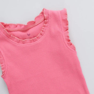 Girls Top | Ruffle Rib Tank - Confetti Pink | Pink Chicken - The Ridge Kids