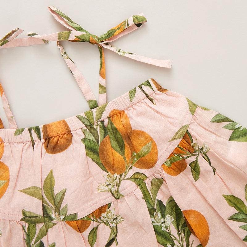 Girls Top | Stella - Pink Botanical Oranges | PInk Chicken - The Ridge Kids