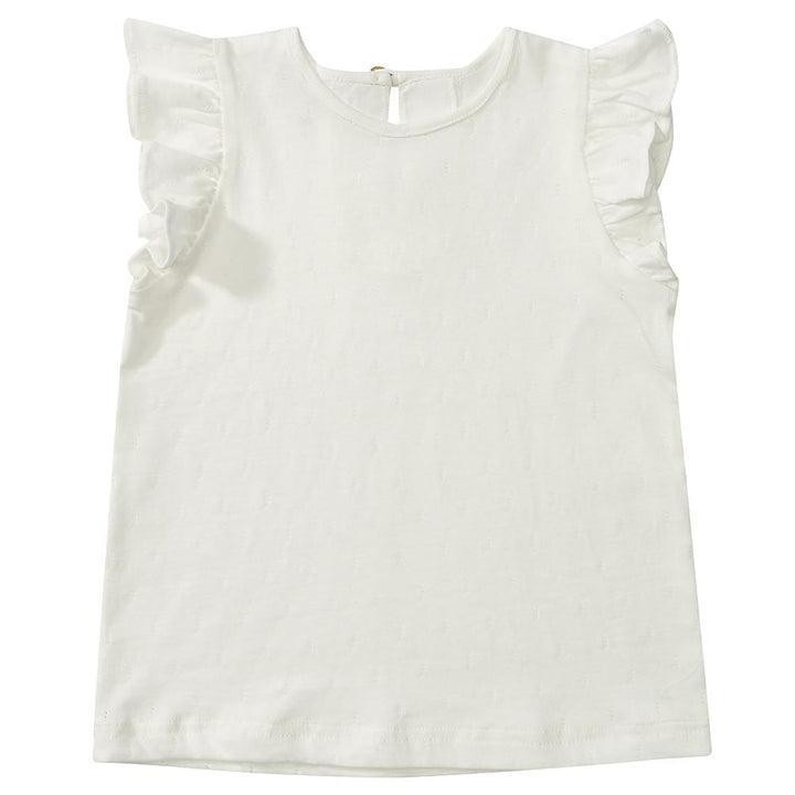 Girls Tops | Eddie Frill Top- White | Dotty Dungarees - The Ridge Kids