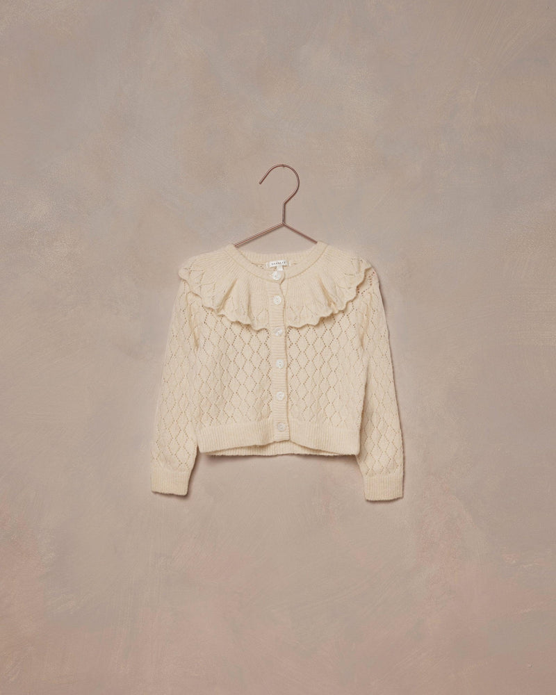 Girls Tops | Ruffle Cardigan Sweater in Ecru | Noralee - The Ridge Kids