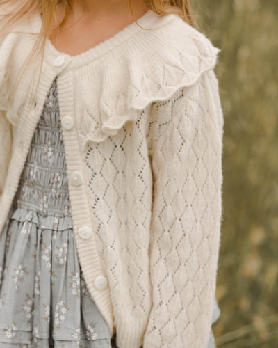 Girls Tops | Ruffle Cardigan Sweater in Ecru | Noralee - The Ridge Kids