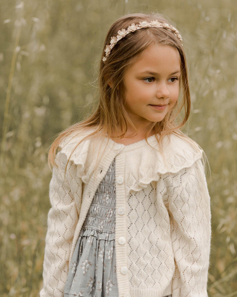 Girls Tops | Ruffle Cardigan Sweater in Ecru | Noralee - The Ridge Kids