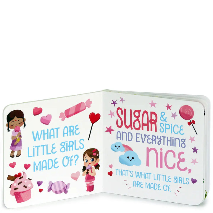 Children's book with cartoon characters and text on a white background