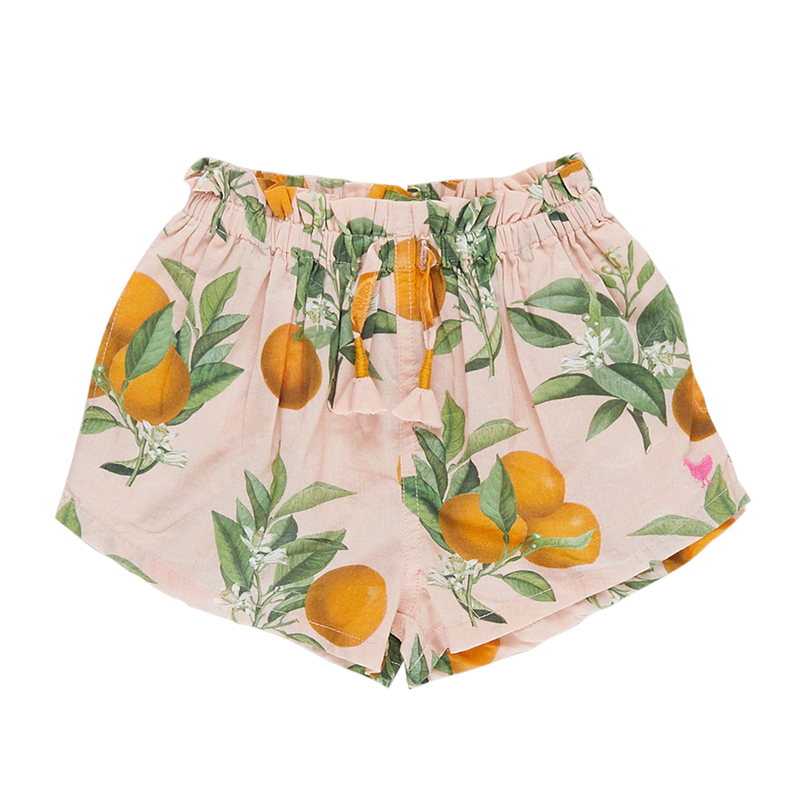 Girls Bottoms| Shorts: Theodore- Pink Botanical Oranges | Pink Chicken