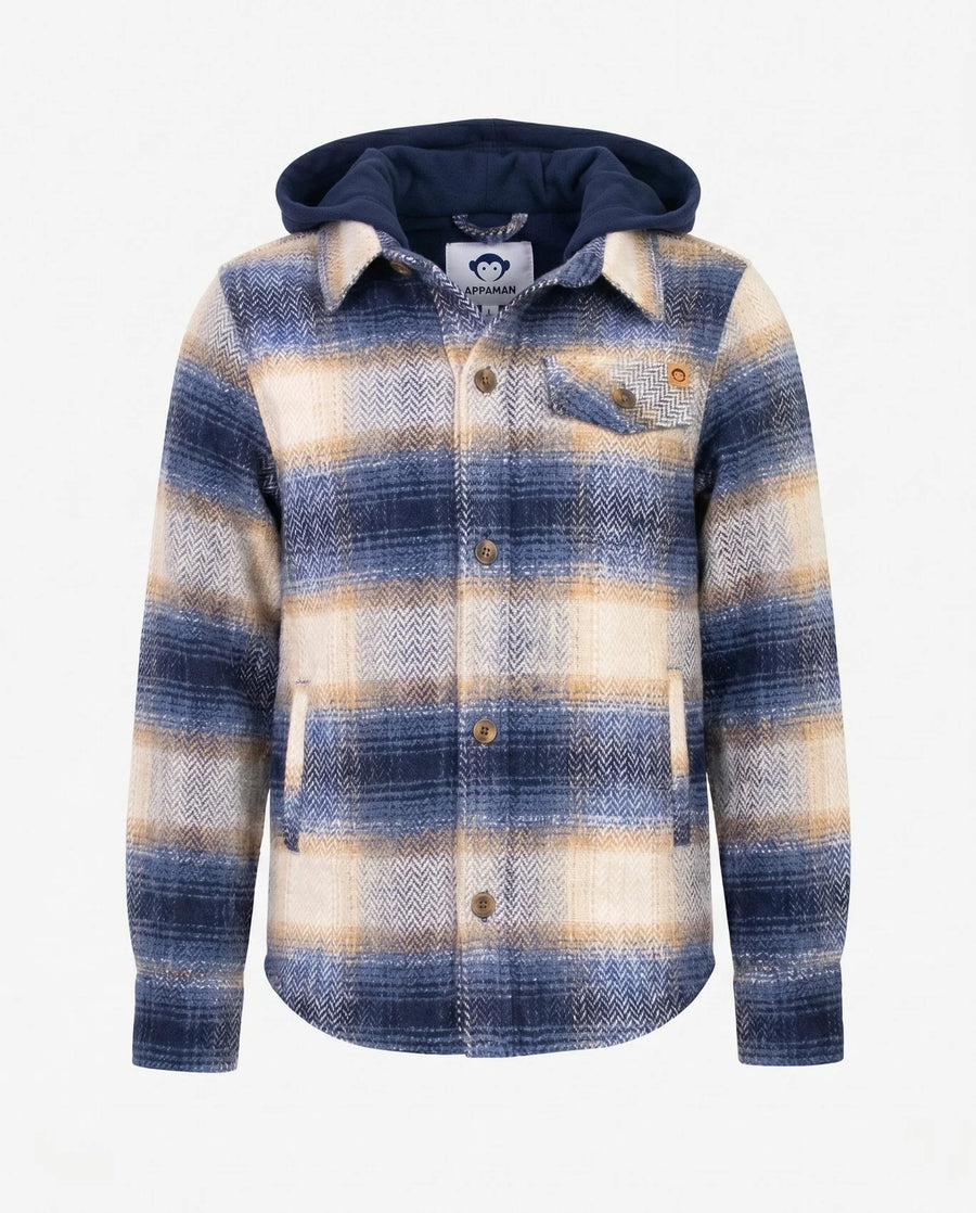 blue herringbone plaid hooded shirt 