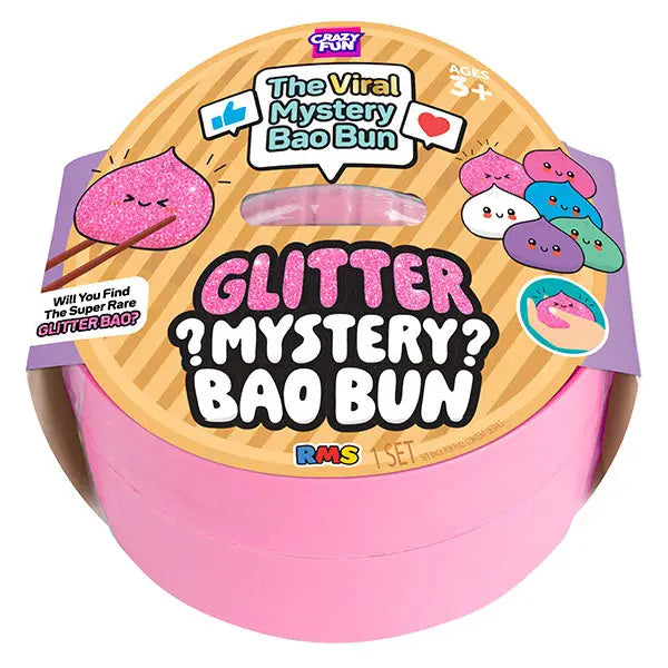 Pink mystery bao bun toy with colorful packaging on a white background