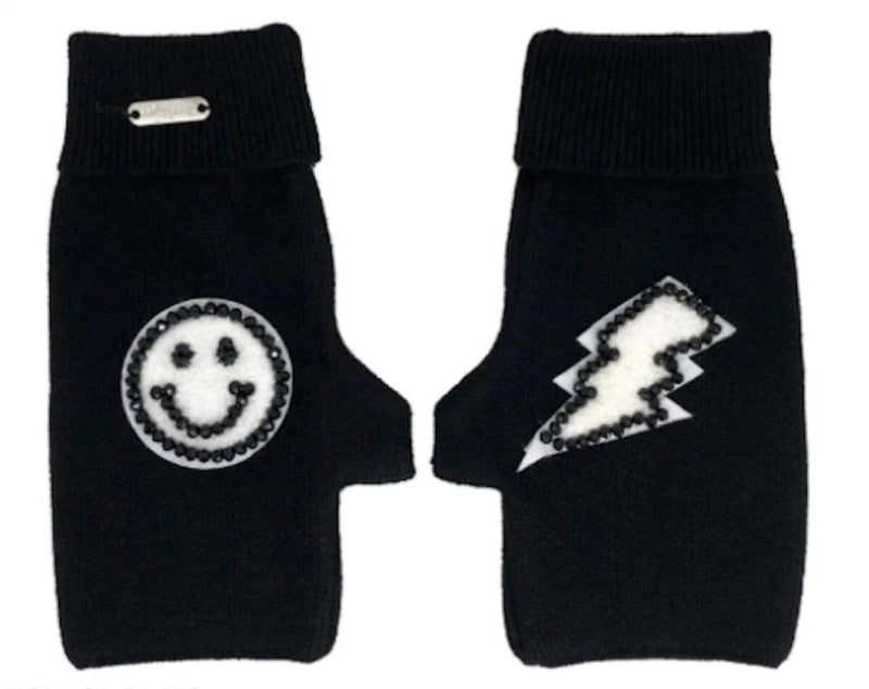 Gloves |Black Smiley Bolt Fingerless Gloves | Bari Lynn - The Ridge Kids