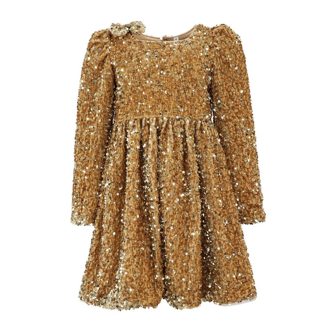 Gold sequin dress on a white background
