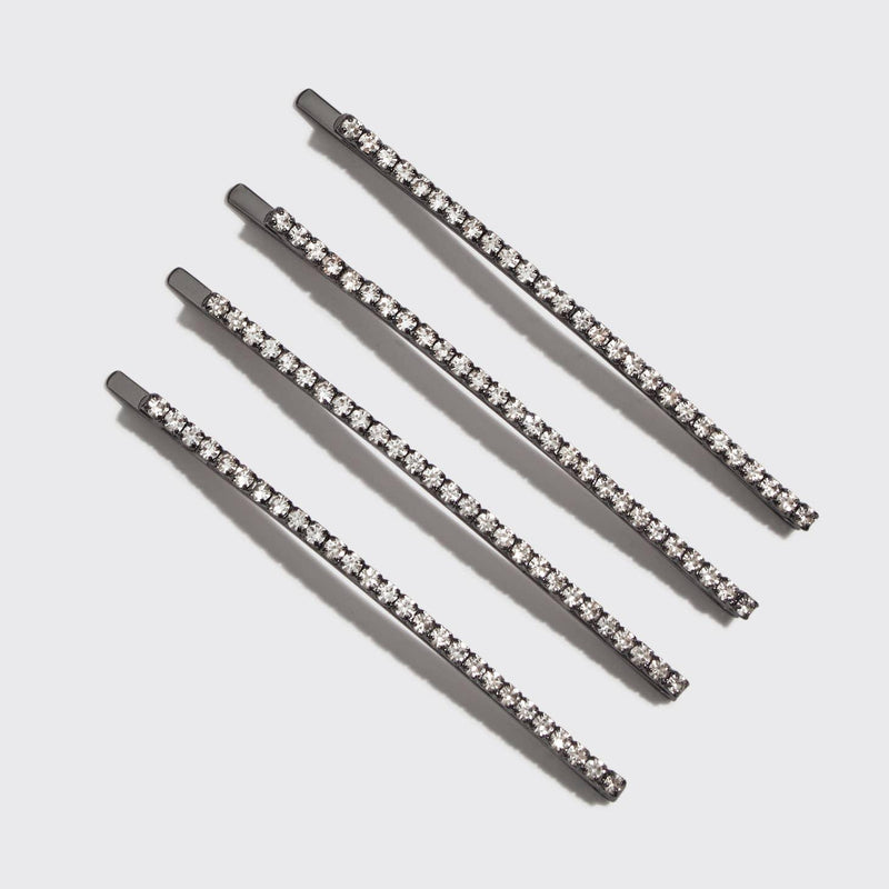 Hair Accessories | Extra Long Rhinestone Bobby Pins 4 Pcs Set - Hematite | Kitsch - The Ridge Kids