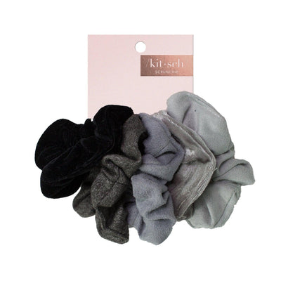 Hair Accessories | Velvet Scrunchies - Black and Gray | Kitsch - The Ridge Kids