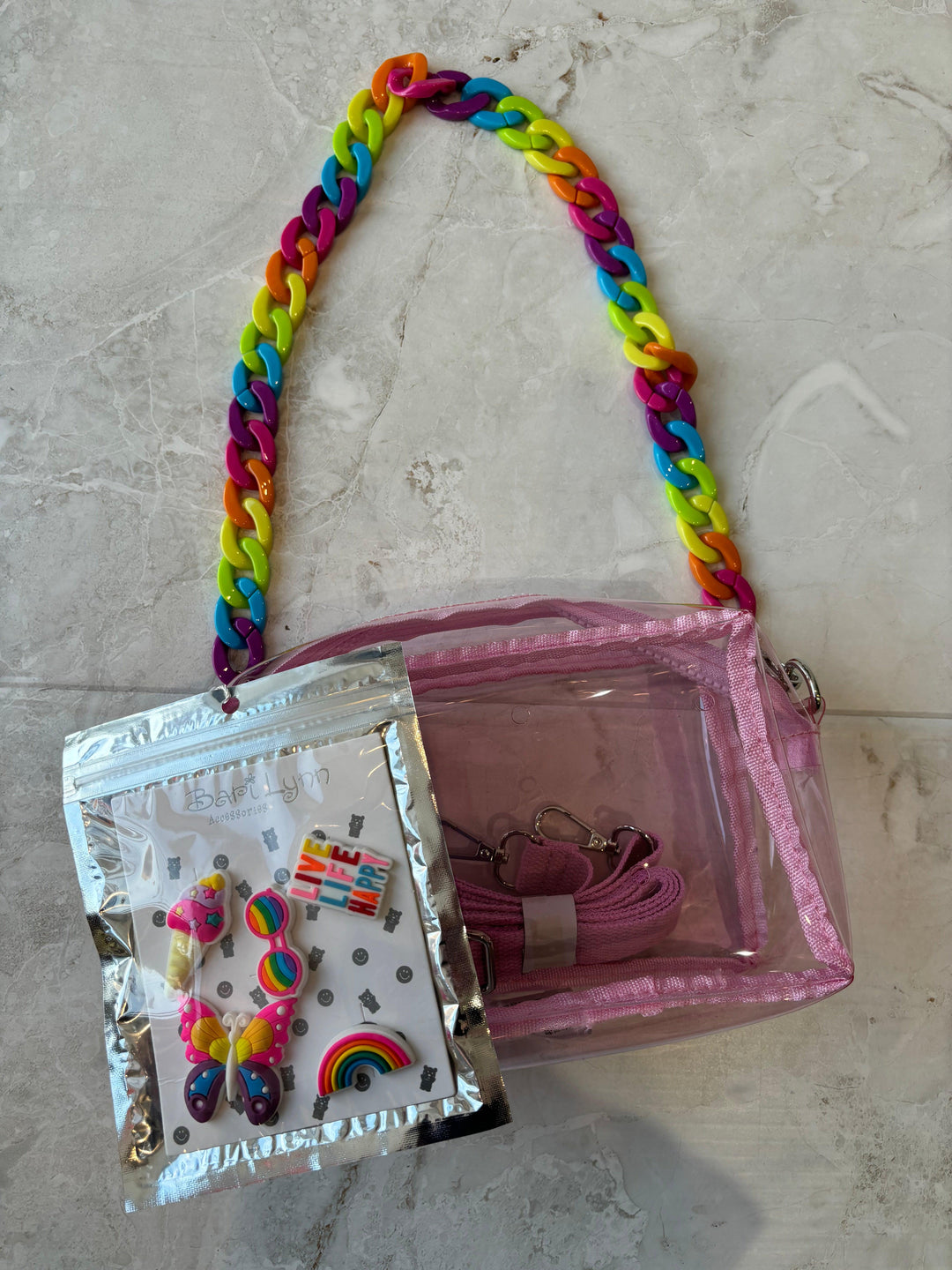 Handbags | Clear Bag Rainbow Strap and Jibbitz | Bari Lynn Accessories - The Ridge Kids