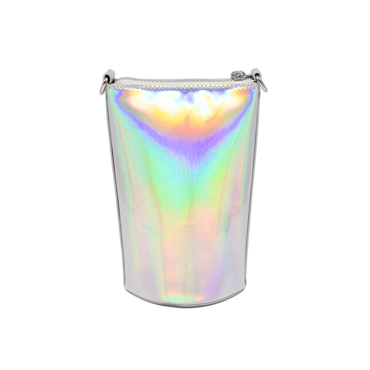 the back of the juice box with a silver hologram finish. 