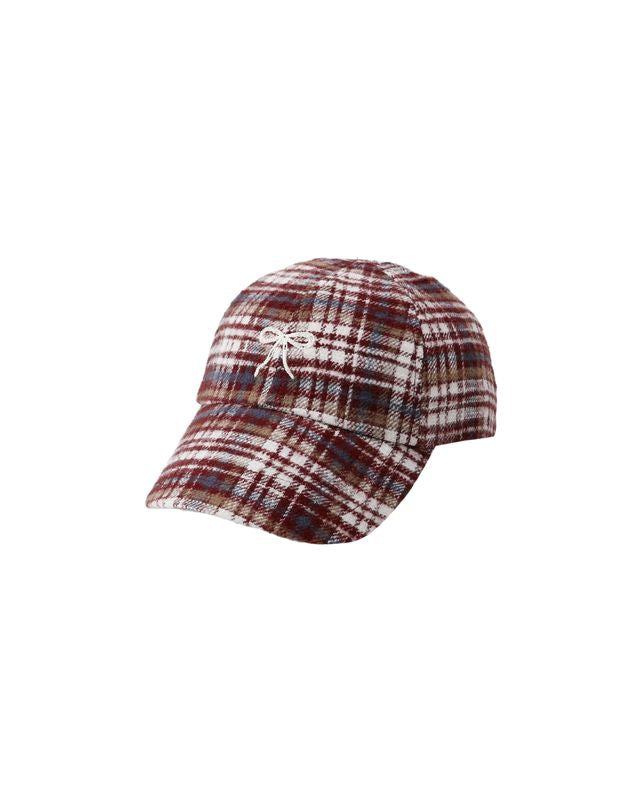 Plaid cap with a logo on a white background