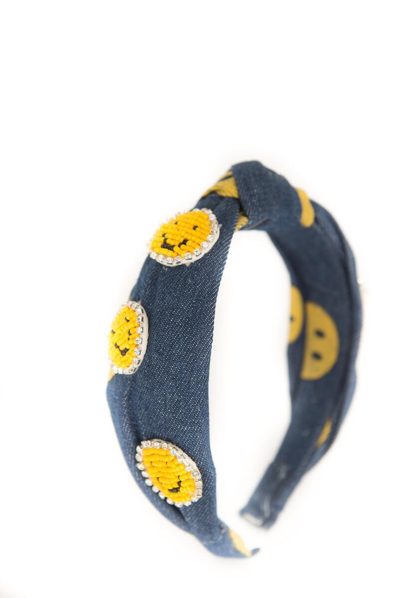 Headbands | Denim Beaded Smiley Face | Bari Lynn Accessories - The Ridge Kids