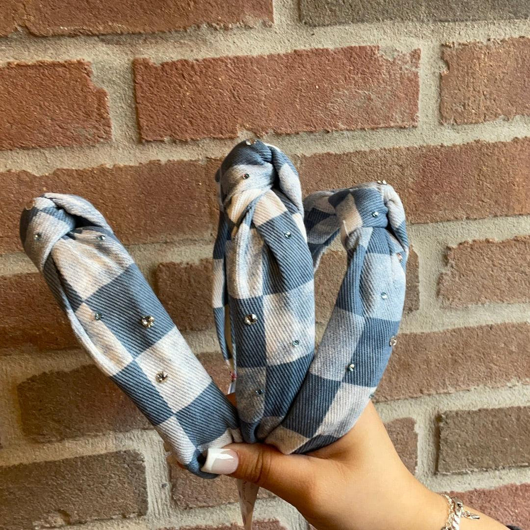 Headbands | Denim Check- Blue | Bari Lynn Accessories - The Ridge Kids