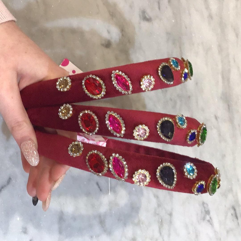 Headbands | Thin Jeweled Padded: Red | Bari Lynn Accessories - The Ridge Kids