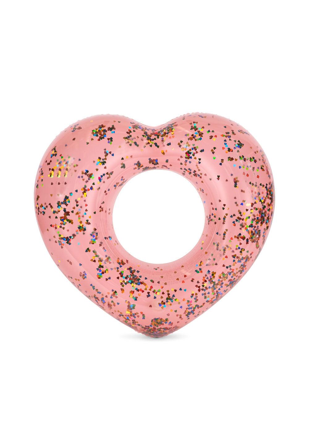 pink heart shaped float with glitter inside 