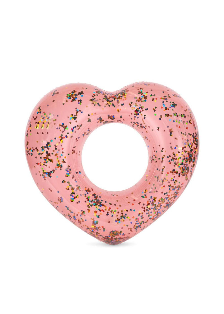 pink heart shaped float with glitter inside 
