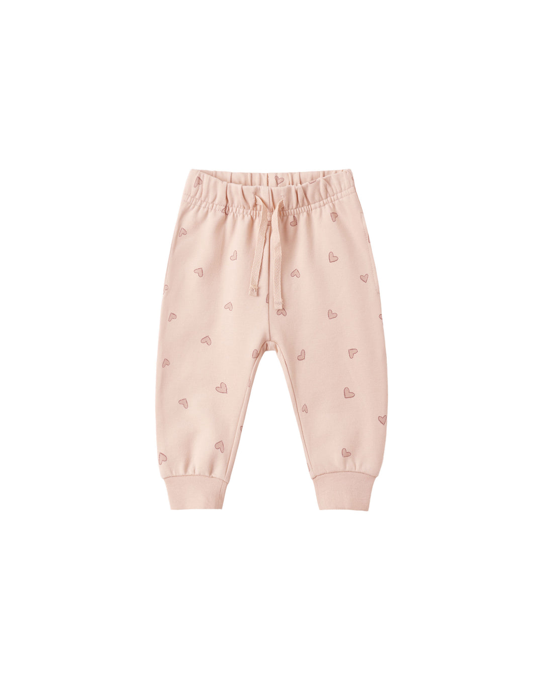 Pink baby pants with heart patterns on a white background