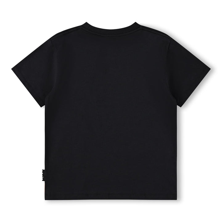 Back of a Black t-shirt on a white background