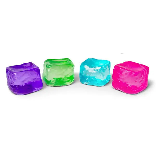 Four colorful ice cube-shaped objects on a white background