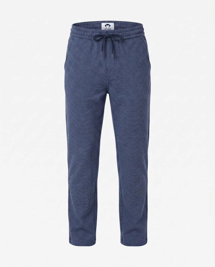 navy micro check everyday stretch pants with drawstring