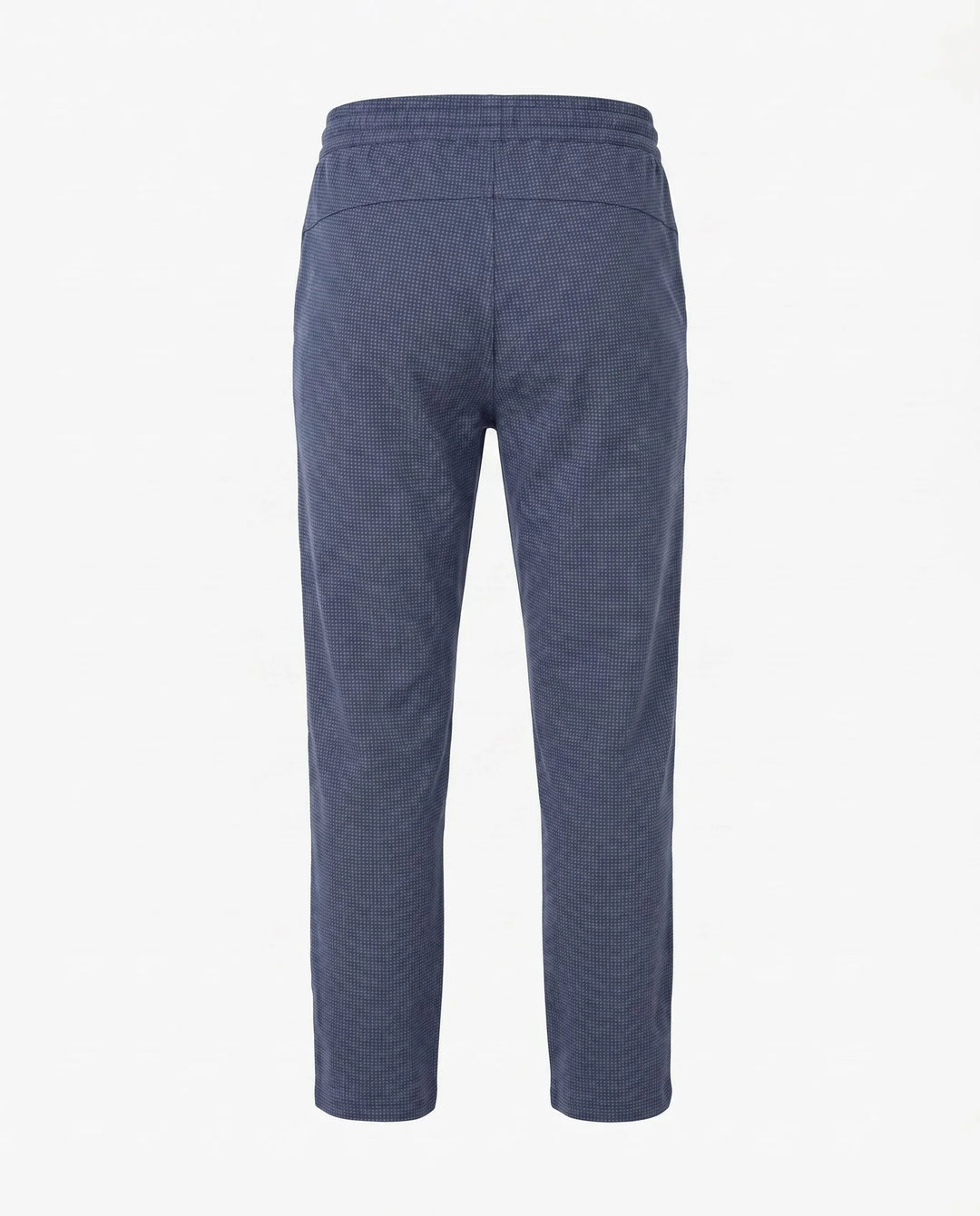 back of the everyday stretch pants in navy micro check.