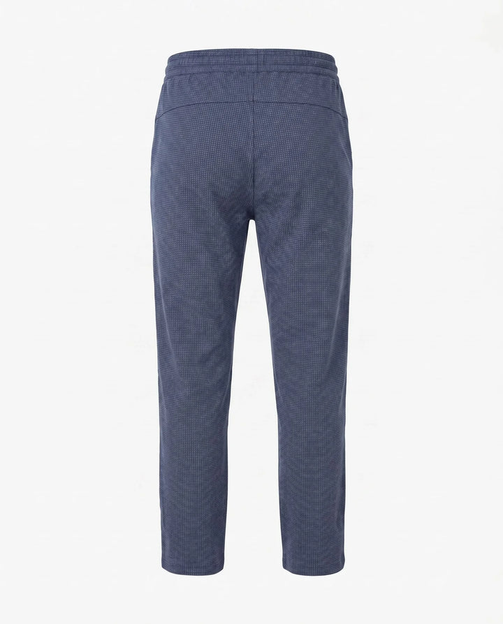 back of the everyday stretch pants in navy micro check.