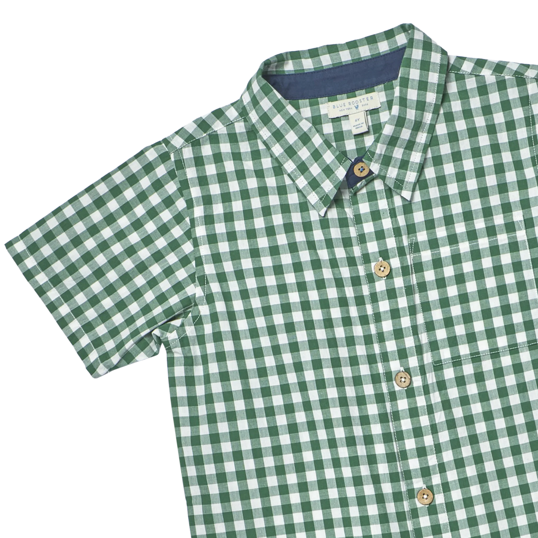 Green and white checkered shirt on a white background