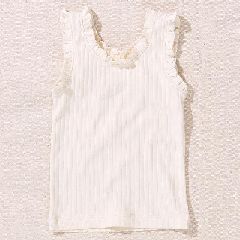 ivroy ribbed tank with ruffle trim. 