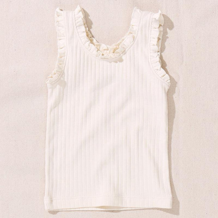 ivroy ribbed tank with ruffle trim. 