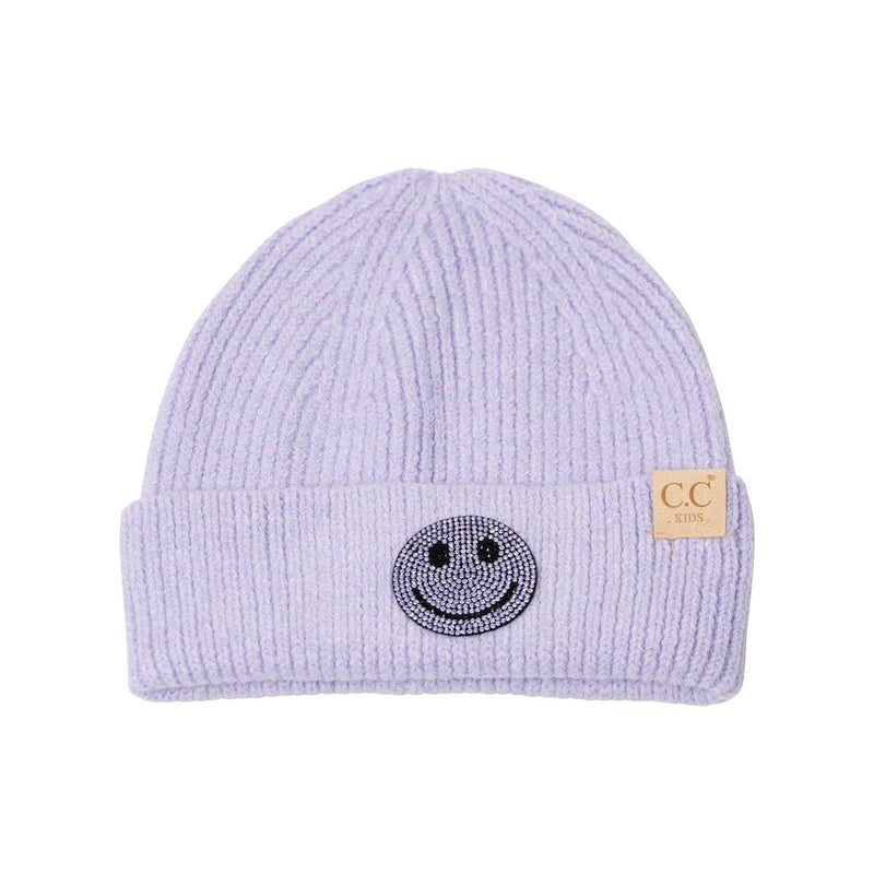 Kids Hats | Beanie with Rhinestone Smiley Face | Fashion City - The Ridge Kids