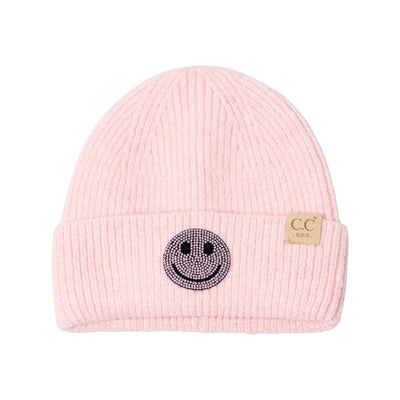 Kids Hats | Beanie with Rhinestone Smiley Face | Fashion City - The Ridge Kids