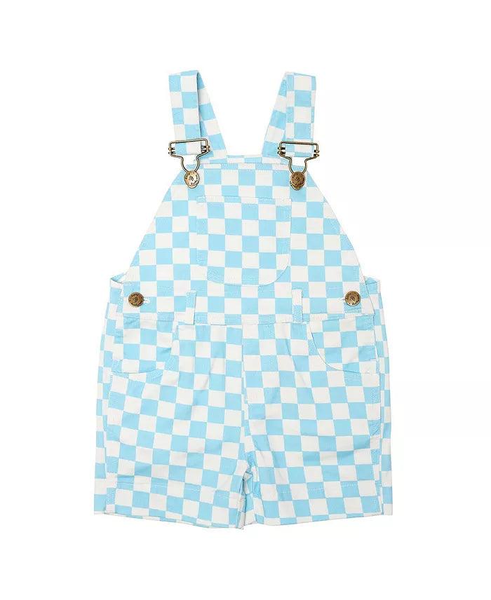 Kids Overalls | Checkerboard Shorts- Blue | Dotty Dungarees - The Ridge Kids